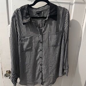 Torrid Black faux leather collar black and White Houndstooth Button Down Shirt
